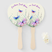 飛ぶ蝶の手扇風機 - お好きなテキストを入れて ハンドファン (正面&裏面)