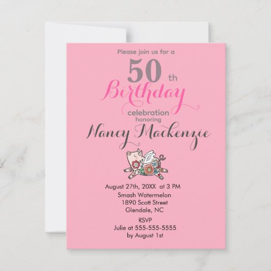 飛ぶ豚の可愛い納屋の動物 オーダーメイドの誕生日 招待状 (正面)