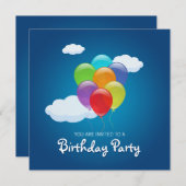 飛ぶ風船の誕生日パーティー招待状 招待状 (正面/裏面)
