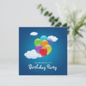 飛ぶ風船の誕生日パーティー招待状 招待状 (スタンド正面)