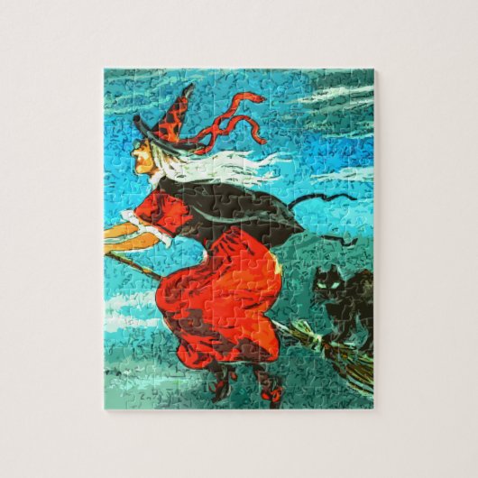 飛ぶ魔女と黒猫のハロウィン ジグソーパズル (縦)