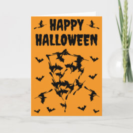 飛ぶ魔女のハロウィーン スカル バッタ シルエット カード