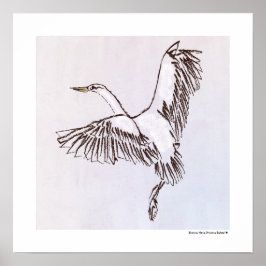 飛ぶ鳥と埃っぽい青灰色の空のイラスト ポスター