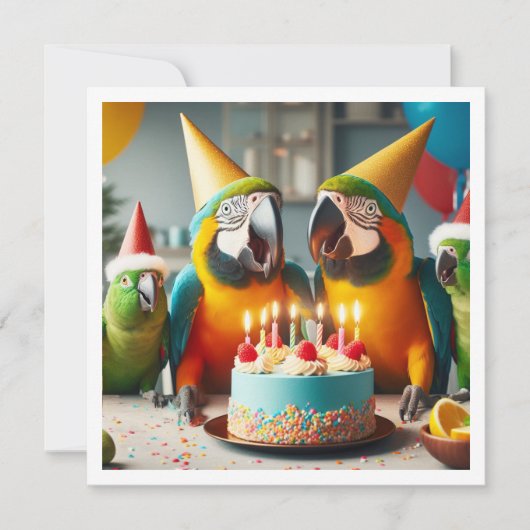 飛べ！オウム誕生日、鳥の誕生日 招待状 (正面)