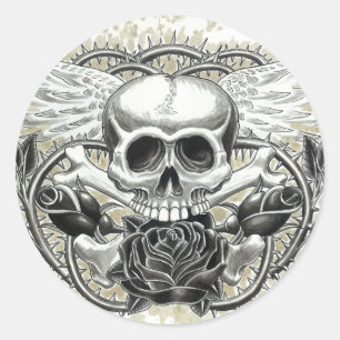 飛んだスカルのステッカー ラウンドシール