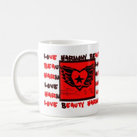 飛んだハートの落書きのマグ コーヒーマグカップ (左)