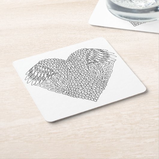 飛んだハートの落書き スクエアペーパーコースター (アングル)