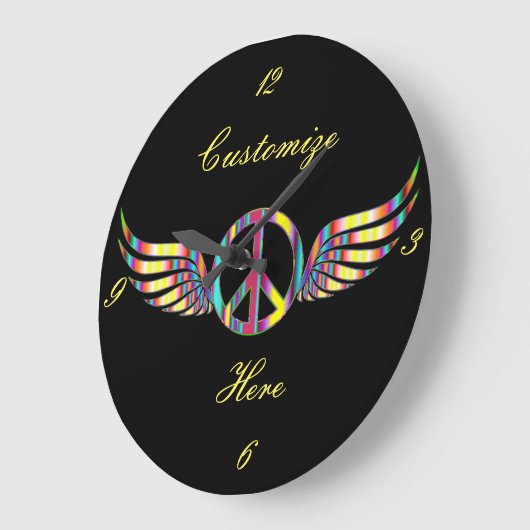 飛んだヒッピーのピースマークThunder_Cove ラージ壁時計 (傾斜)