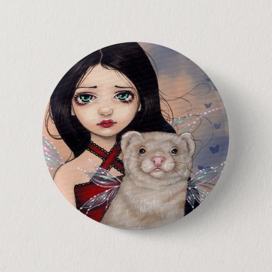 "飛んだフェレット"ボタン 缶バッジ (正面)