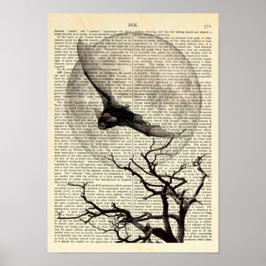 飛んでいるこうもり、満月、ゴシック伝統的美術 ポスター (正面)