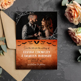 飛んでいるこうもりSpider Webゴシック写真Save the Date セーブザデート