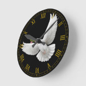 飛んでいるで白い平和鳩の柱時計 ラウンド壁時計 (傾斜)
