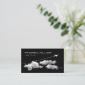 飛んでいるで遠くになまたはジェット機の飛行機またはパイロットの旅行代理店 名刺 (スタンド正面)