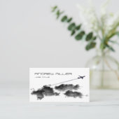 飛んでいるで遠くになまたはジェット機の飛行機またはパイロットの旅行代理店 名刺 (スタンド正面)