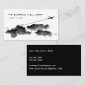飛んでいるで遠くになまたはジェット機の飛行機またはパイロットの旅行代理店 名刺 (正面/裏面)
