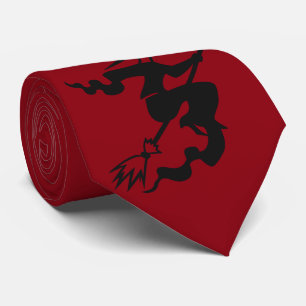 飛んでいるなほうきの柄のおもしろいのハロウィンの不気味な魔法使い ネクタイ
