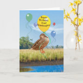 飛んでいるなアヒルとのひ孫娘の誕生日 カード (黄色い花)