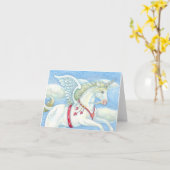 飛んでいるなハートのユニコーン、ペガソスのメッセージカードのブランク カード (黄色い花)