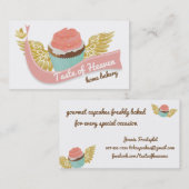 飛んでいるなピンクのカップケーキの天使によっては鳥のパン屋のベーキングが飛びます 名刺 (正面/裏面)