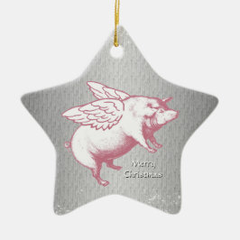 飛んでいるなピンクのブタ-星のオーナメント セラミックオーナメント