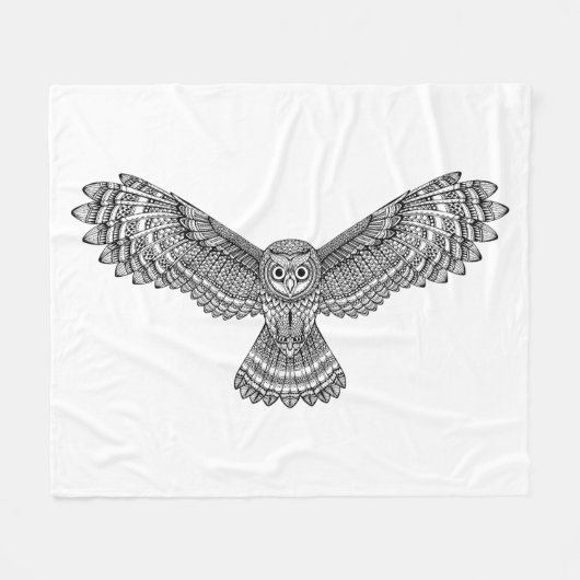 飛んでいるなフクロウZendoodle フリースブランケット (正面(横))