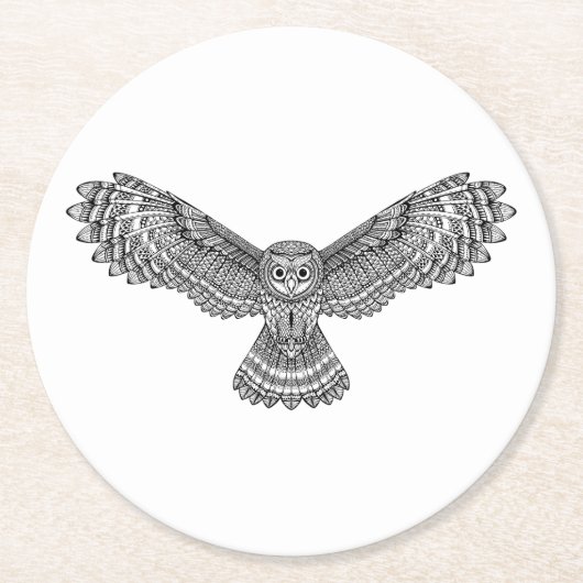 飛んでいるなフクロウZendoodle ラウンドペーパーコースター (正面)
