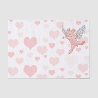 飛んでいるなブタおよびピンクのハート 薄葉紙