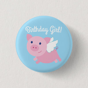 飛んでいるなブタのかわいい第1誕生日ボタンPin 缶バッジ