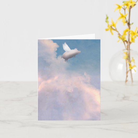 飛んでいるなブタのメッセージカード カード (黄色い花)