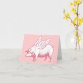 飛んでいるなブタのメッセージカード-ブランク カード (黄色い花)