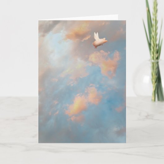 飛んでいるなブタの挨拶状 カード (正面)