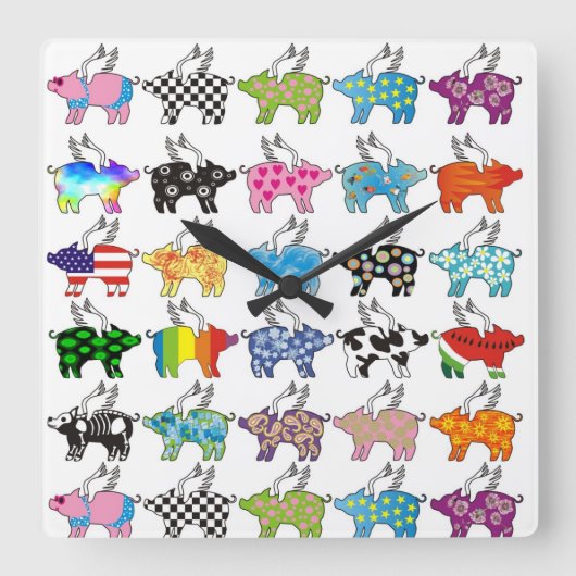飛んでいるなブタの時計 スクエア壁時計 (正面)