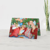 飛んでいるなブタの物のストッキング シーズンカード (裏面)