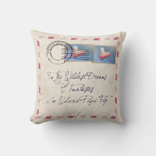 飛んでいるなブタの航空郵便の枕 クッション (正面)