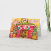 飛んでいるなブタはクリスマスのために家に飾ります シーズンカード (裏面)