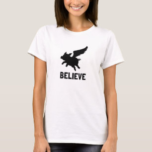 飛んでいるなブタは信じます Tシャツ