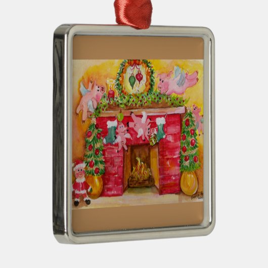 飛んでいるなブタは炉及び家のオーナメントを飾ります メタルオーナメント (右)