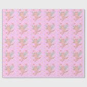 飛んでいるなブタ及びピンクのハート ラッピングペーパー (フラット)