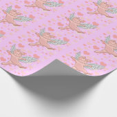 飛んでいるなブタ及びピンクのハート ラッピングペーパー (角)