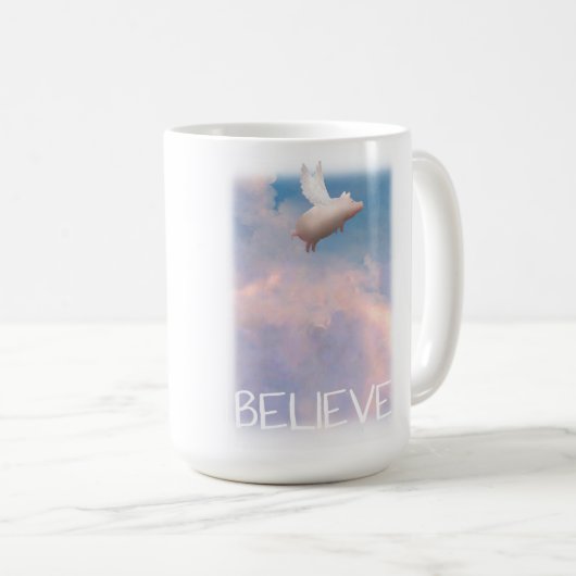 飛んでいるなブタ-マグを信じて下さい コーヒーマグカップ (正面右)
