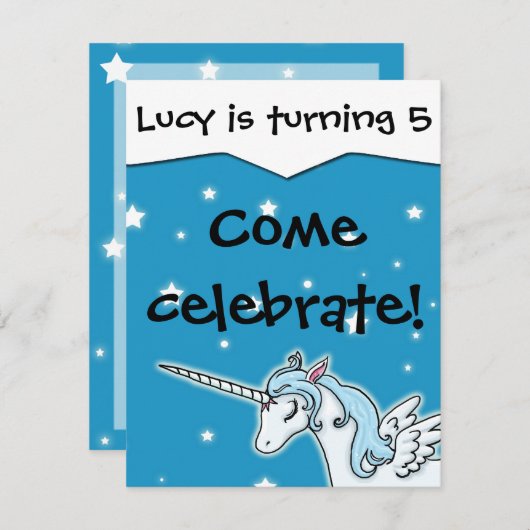 飛んでいるなユニコーンのカスタマイズ可能な誕生日の招待状 招待状 (正面/裏面)