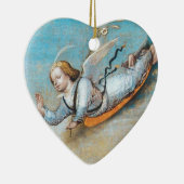飛んでいるな告知の天使、青いクリスマスのハート セラミックオーナメント (右)