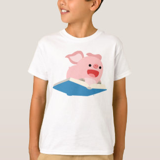 飛んでいるな本および漫画のブタの子供のTシャツ Tシャツ