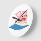 飛んでいるな本および漫画のブタの柱時計 ラウンド壁時計 (傾斜)