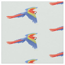 飛んでいるな深紅のコンゴウインコのオウムの生地 ファブリック