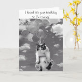 飛んでいるな猫が付いているバースデー・カード カード (黄色い花)