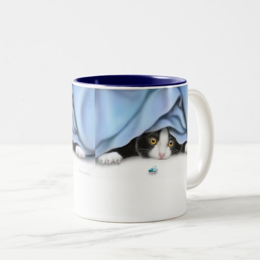 飛んでいるな猫のおもちゃのマグ ツートーンマグカップ (正面右)