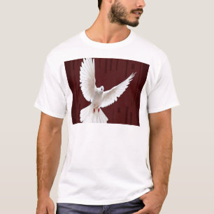 飛んでいるな白の鳩チョコレート色のギフト Tシャツ