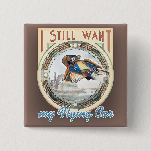 飛んでいるな車の正方形ボタン 缶バッジ (正面)
