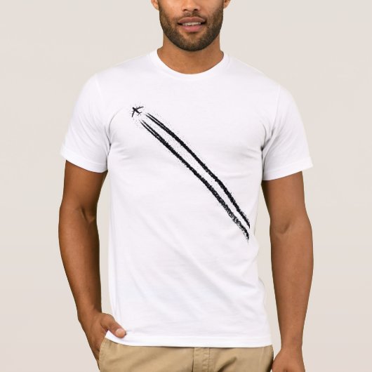 飛んでいるな遠くになか高度のジェット機の飛行機の飛行機雲 Tシャツ (正面)